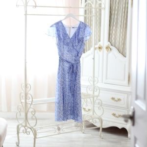 Tommy Hilfiger Blue and White Floral Chiffon Midi Dress